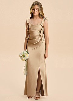Azazie Jessamine Junior Champagne Sheath Ruched Stretch Satin Dress image6