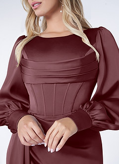 Azazie Raye Bridesmaid Dresses Sangria Mermaid Long Sleeve Stretch Satin Dress image5
