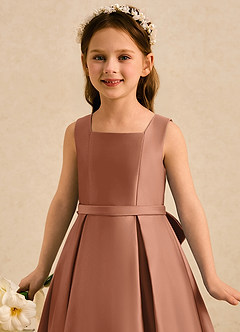 Azazie Josie Flower Girl Dresses Bronzer A-Line Pleated Matte Satin Dress image5