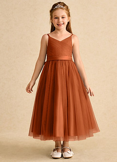 Azazie Patootie Final Sale Agave A-Line Spaghetti Strap Tulle Dress image1