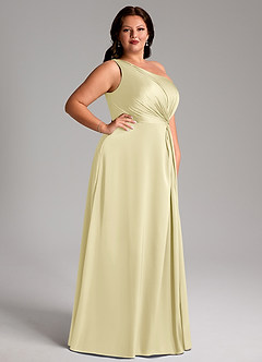 Azazie Brooke Bridesmaid Dresses Lemon Sorbet A-Line One Shoulder Stretch Satin Dress image10