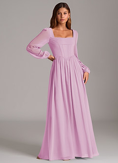 Azazie Maree Vestidos de damas de honor Vestido de Rosa Caramelo de Gasa de Corte en A con Corsé image3