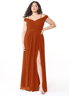 Azazie Audrianna Jurken voor bruidsmeisjes Converteerbaar Jurk van Chiffon met A-Lijn Off-the-shoulder verzameld Paprika image7