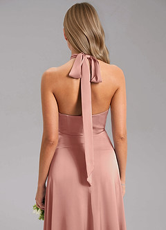 Azazie Tracie Bridesmaid Dresses Rosette A-Line Side Slit Stretch Satin Dress image7