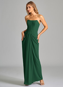 Azazie Anaïs Bridesmaid Dresses Dark Green Sheath Strapless Chiffon Dress image5