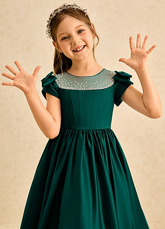 Azazie Toffee Abiti da Ragazza di Fiori Abito Stile Principessa in Raso Opaco Fiocco Pino image6