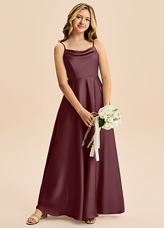 Azazie Isolde Junior Jurk van Stretch Satijn met A-Lijn Geplooid Sangria image2