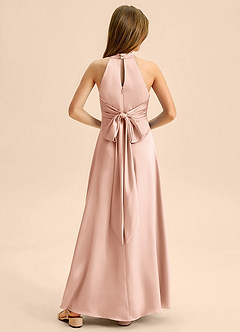 Azazie Beah Junior Rose Gold A-Line Pleated Stretch Satin Dress image1