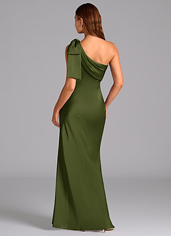 Azazie Yuanna Bridesmaid Dresses Olive Mermaid One Shoulder Stretch Satin Dress image2