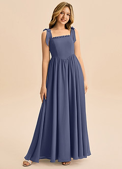 Azazie Delia Junior Abito A-Line in Chiffon Fiocco Stormy image1