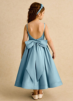 Azazie Babs Flower Girl Dresses Moody Blue Ball-Gown Pleated Matte Satin Dress image6