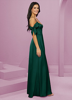 Barbie ♥ Azazie Jurken voor bruidsmeisjes Jurk van Stretch Satijn met A-Lijn Off the Shoulder Smaragd image4