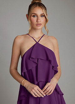 Azazie Deena Bridesmaid Dresses Grape A-Line Ruched Chiffon Dress image3