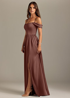 Azazie Calianna Bridesmaid Dresses Espresso A-Line Off the Shoulder Stretch Satin Convertible Dress image6