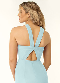 Azazie Rue Bridesmaid Dresses Sea Glass A-Line Halter Chiffon Dress image2