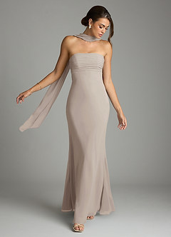 Azazie Saylor Brudtärnklänningar Klä av Sjöjungfru i Chiffong Axelbandslös Frost image7