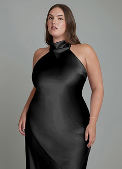 Azazie Velli Abiti da Damigella Abito Tubino in Raso Metallizzato Collo alto Nero image3