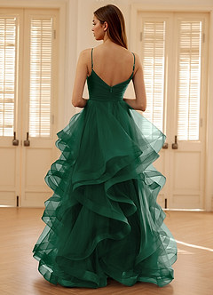 Carmencita Smaragdgrün A-Linien-Rüschen-Abendkleid image2