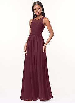 Azazie Nina Bridesmaid Dresses Cabernet A-Line Pleated Chiffon Dress image4