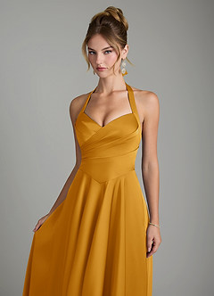 Azazie Tenaya Robes de demoiselle d'honneur Robe Trapèze en Satin extensible Décolleté en cœur Caramel écossais image3