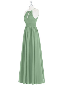 Azazie Cherish Vestidos de damas de honor Vestido de Matcha de Gasa de Corte en A con Plisado image8