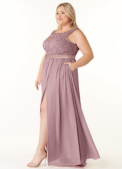 Azazie Elly Bridesmaid Dresses Dusty Rose A-Line Lace Scoop Neck Chiffon Dress image9