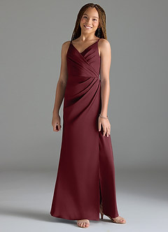 Azazie Maci Junior Cabernet Mermaid Pleated Stretch Satin Dress image1