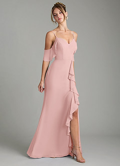 Azazie Alexys Jurken voor bruidsmeisjes Jurk van Chiffon met Kolom Off the Shoulder Poederroze image6