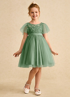 Azazie Queenie vestidos de niña de las flores Vestido de Matcha de Encaje de Corte en A image3