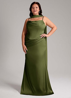 Azazie Sorrel Bridesmaid Dresses Olive Mermaid Strapless Stretch Satin Convertible Dress image1