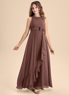 Azazie Lilenne Junior Espresso A-Line Bow Chiffon Dress image1