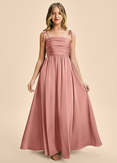 Azazie Jayden Junior Rosette A-Line Pleated Stretch Satin Dress image1