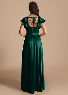Azazie Bondi Bridesmaid Dresses Emerald A-Line Bow Metallic Satin Dress image3