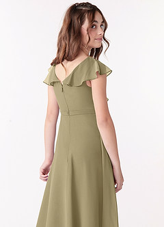 Azazie Posie Junior Moss Green A-Line Ruched Chiffon Dress image5