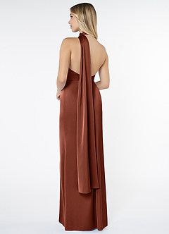 Azazie Kaylani Bridesmaid Dresses Clay Mermaid High Neck Stretch Satin Dress image2