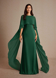 Azazie Milfred Mother of the Bride Dresses Dark Green Sheath Boatneck Stretch Satin Dress image1