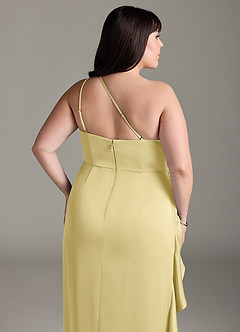 Azazie Latrice Bridesmaid Dresses Lemon Sorbet Sheath One Shoulder Cascading Ruffles Stretch Satin Dress image12