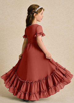 Azazie Kass Flower Girl Dresses Terracotta A-Line Pleated Chiffon Dress image6