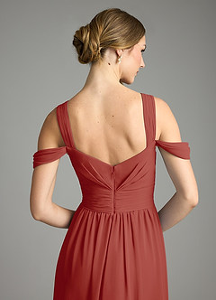 Azazie Lianne Vestidos de damas de honor Vestido de Terracota de Gasa de Corte en A con Vestidos sin tirantes image6