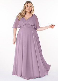 Azazie Pamela Bridesmaid Dresses Wisteria A-Line V-Neck Pleated Chiffon Dress image8