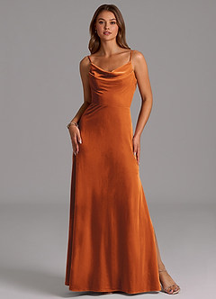 Azazie Olaine Brautjungfernkleider A-Linie Plissee Samt Kleid Gebranntes Orange image3