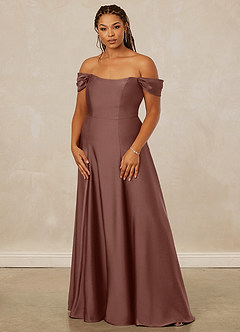 Christian Siriano Bridal for Azazie 1002 Bridesmaid Dresses Espresso A-Line Off the Shoulder Stretch Satin Convertible Dress image11
