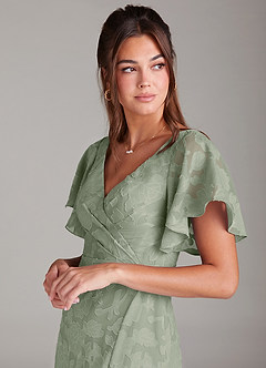 Azazie Ambrosia Bridesmaid Dresses Agave A-Line Pleated Floral Burnout Dress image6