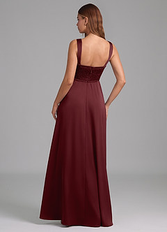 Azazie Rosaline Bridesmaid Dresses Cabernet A-Line Side Slit Stretch Satin Dress image2