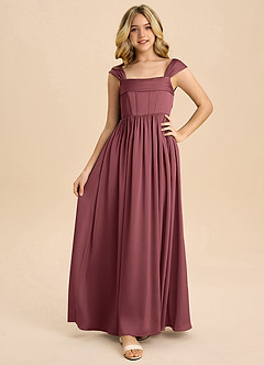 Azazie Hattie Junior Merlot A-Line Pleated Stretch Satin Dress image5