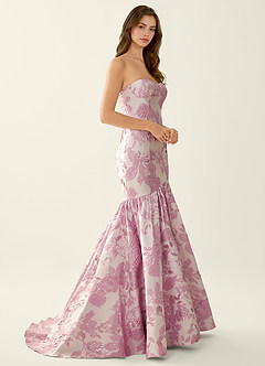 Jacinta Pink Floral Jacquard wrap Mermaid Prom Dress image3