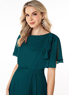Azazie Aaliyah Modest Bridesmaid Dresses A-Line Scoop Pleated Chiffon Floor-Length Dress image5
