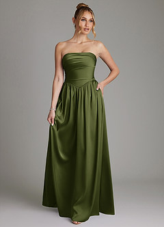 Azazie Zena Bridesmaid Dresses Olive A-Line Strapless Stretch Satin Dress image1