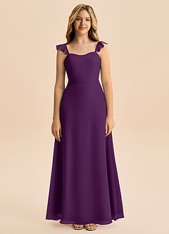 Azazie Mavie Junior Grape A-Line Ruched Chiffon Dress image4