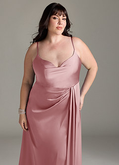 Azazie Brielle Bridesmaid Dresses Dusty Rose A-Line Cowl Spaghetti Straps Stretch Satin Dress image11